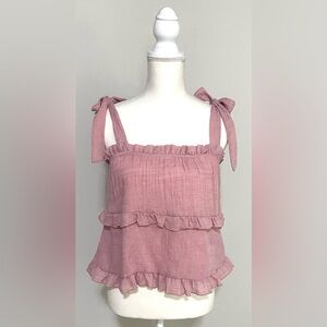 Altar’d State Womens M Solid Blush Pink Tiered Ruffle Top Boho Classic Preppy